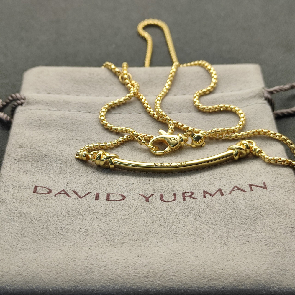 David Yurman Two-Tone Diamond Curved Bar Necklace